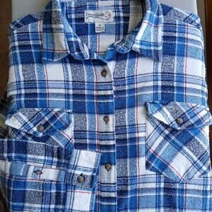 Canyon Guide Juneau Flannel Shirt 2X blue white plaid LS well worn warm soft